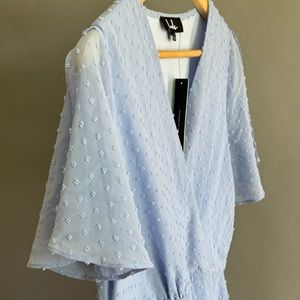 Lulu’s Next To You Baby Blue Embroidered Swiss Dot Ruffle Tiered Dress in L